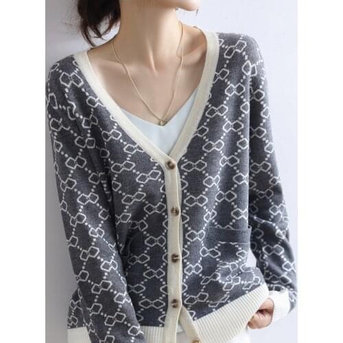 Wool Cardigan Womens Loose Sweater Spring Autumn Winter Big V-neck Wool Sweater Knit Jacket Ladies Casual Basic Shirt Hot Sale