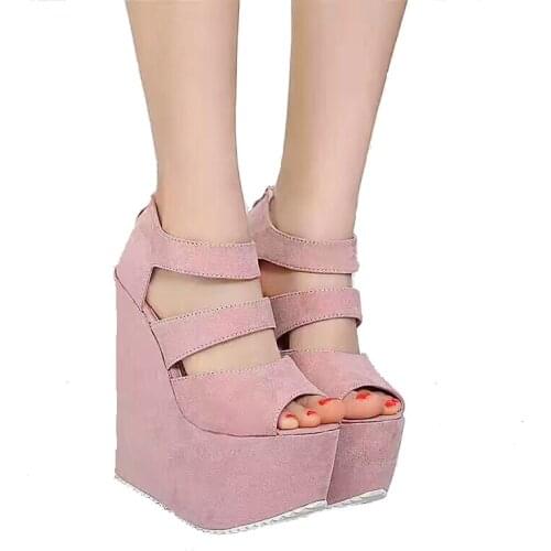 17cm High Heels Platform Wedges Shoes For Women Fashion Ladies Black High Heel Shoes Summer Night Party Ladies High Heel Sandals