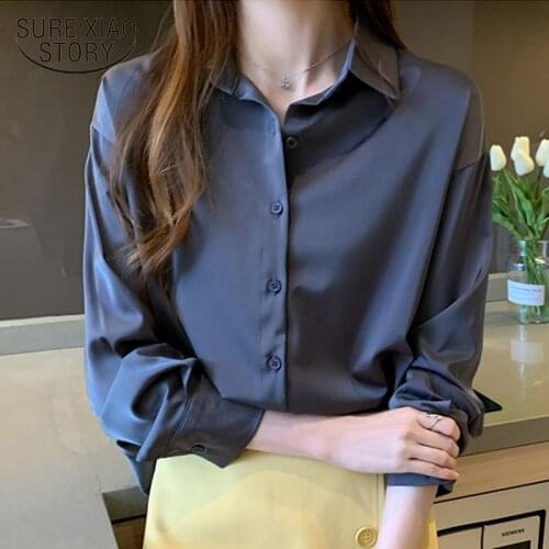 Spring Long Sleeve Womens Blouse Loose Polo Chiffon Shirts Solid Color Bottomed Shirt Woman Womens Tunic Blusas Mujer 12656