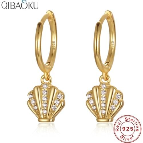 S925 Sterling SIlver Hoop Earrings Shell Shape Zircon Gold Earrings for Women Circle Cute Butterfly Animal Ear Jewelry Earrings