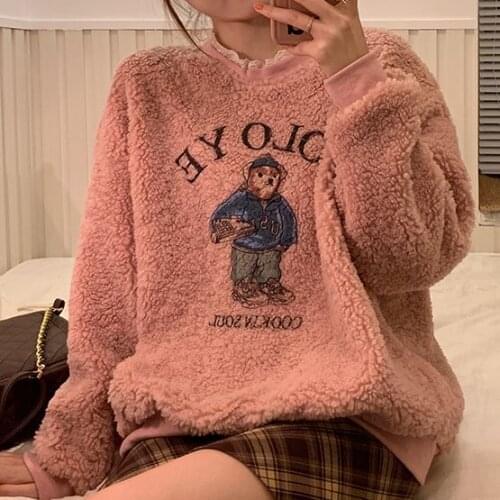 Bear Cashmere WomenS Pullover Sweater Autumn O-Neck Full-Sleeve Pullover Sweatshirt Loose Lazy Top 2021 WomenS Winter Wear