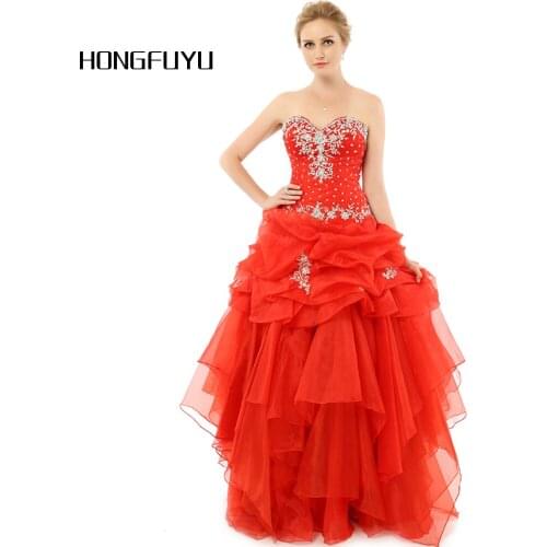 Vestido De Festa Longo 2019 Ball Gown Perfect Quinceanera Dresses Red Organza Crystals Fashion Quinceanera Gowns Wholesale