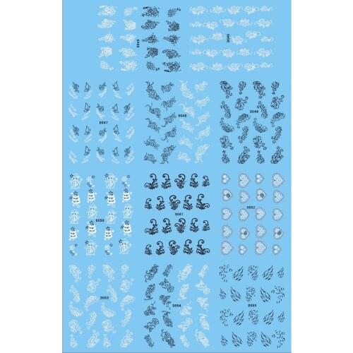 11 PACKS / LOT NAIL TATTOOS STICKER WATER DECAL NAIL ART BLACK & WHITE FLOWER FLAMERAY GERBERA SNOW MAN HEART D045-055