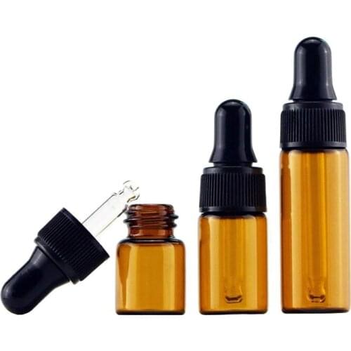 50 x1ml 2ml 3ml Amber Small Glass Dropper Bottles For Essential Oil Tiny Brown Sampling Cosmetic Containers Eye Drop Vials
