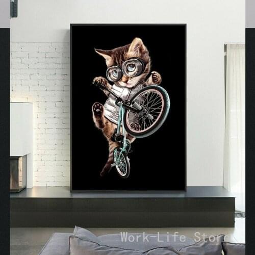 Abstract Sci-Fi Animal Cat Cycling Posters and Prints Canvas Paintings Wall Art Pictures for Living Room Decor No Frame
