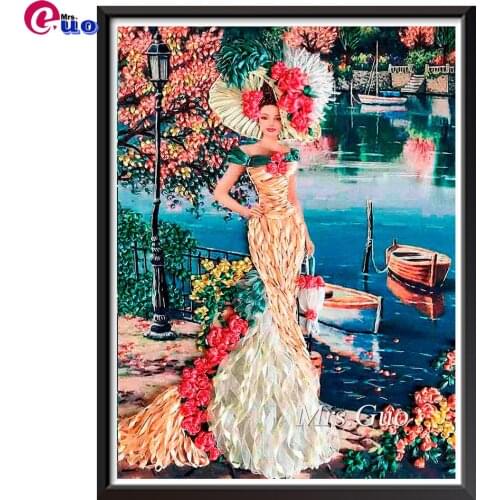 5D DIY Diamond Painting Elegant Long Dress Woman Cross Stitch Kit Full Square Round Drill Embroidery Mosaic Pretty Lady Art Gift