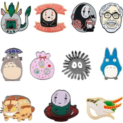 No Face Haku Brooch Spirited Away Soot Sprite Badge Lapel Pins Anime My Neighbor Totoro Princess Mononoke Hime Enamel Brooches