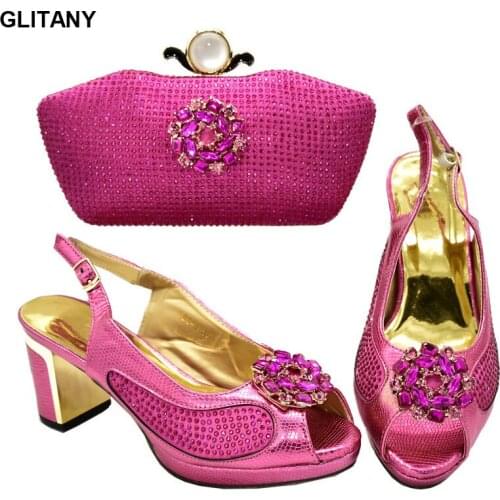 Fuchsia Color Italian Shoes and Bags To Match Shoes with Bag Set Decorated with Rhinestone Designer Luxury Shoes Women 2020