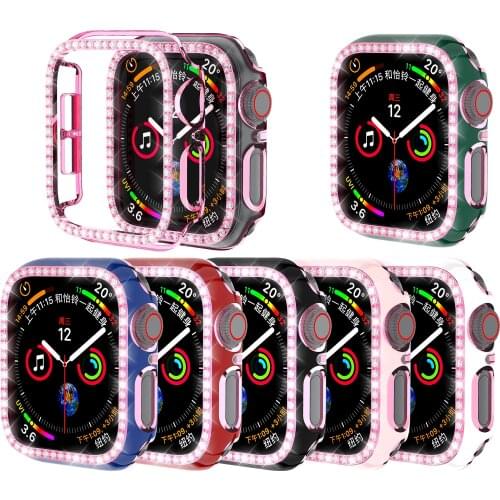 IWatch 6D Dazzling Carving PC Single Row Diamond Protective Case For Apple Watch 6 5 4 3 2 1 38mm 40MM film For iWatch 44mm 42MM