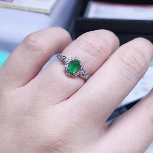 Natural emerald 4mm*6mm ring, 925 sterling silver, womens high-end colorful jewelry
