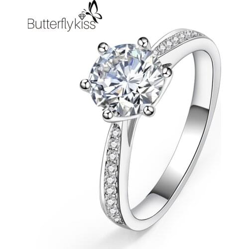 BK 0.5ct Moissanite Ring D Color Genuine Silver Round Cut Engagement Promise Wedding Diamonds Band Rings for Women Bridal Gift