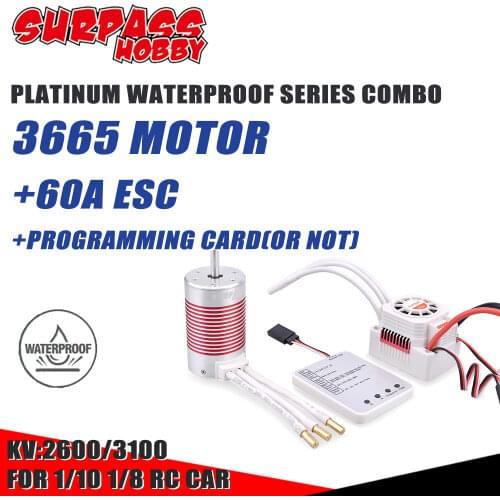 SURPASS HOBBY Combo 3665 Waterproof Brushless Motor 60A Brushless ESC with Programming Card for 1/10 1/8 RC Car Traxxas Axial
