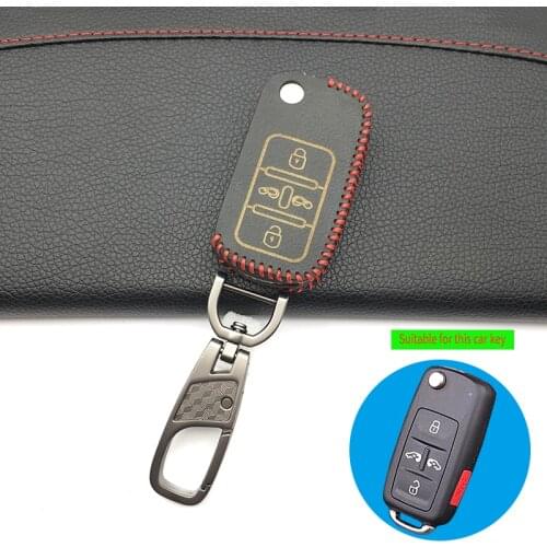 For VW Volkswagen Sharan Multivan T5 MVP Caravelle Transporter Caddy Protector Skin 1 PC 4 Buttons Top layer Leather Keys Case
