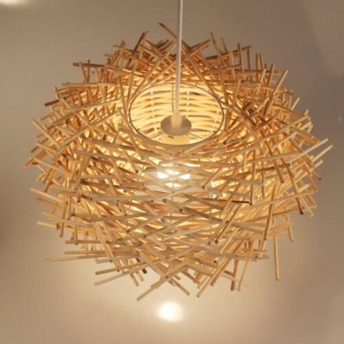 Creative Rattan Weave Pandent Lights Birds Nest Shape for Restaurant Hotpot Shop Living Room Study Rustic Lamp Loft Decor LED
