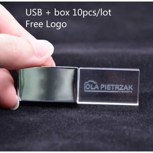10pcs/lot Crystal USB FlashDrive 2.0 4GB 8GB 16GB 32GB 64GB Memoria Usb Pen Drive Free Logo Pendirve Cle Usb Photography Wedding