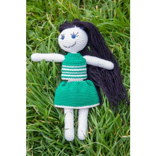 11 inches Teddy Doll Girl Blackhair Handmade Amigurumi Stuffed Toy Knit Crochet Doll