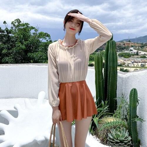 Swimsuit Girl Monokini Swimsuits Closed Womens Swimwear One Piece Whole Fairy Fan Chaoxian Split Cover Korea Lovely