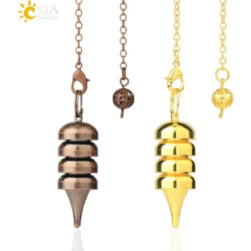 CSJA Silver Color Metal Pendulum Divination Pendulums for Biolocation Dowsing Pendulo Shuttle Spiritual Reiki Wicca Pendule G609