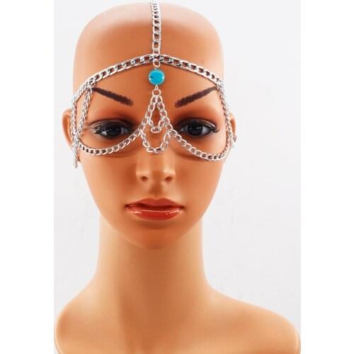 Fashion Simple Women Punk Metal Head Chain Halloween Jewelry Forehead Headband mask chain Hair accessories Women