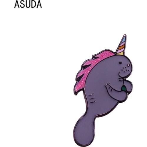 Manatee brooch and unicorn enamel pins Men and women fashion jewelry gifts anime movie novel lapel badges