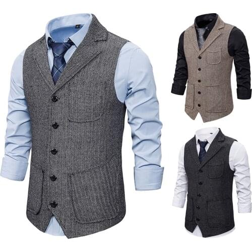 2020 Mens Herringbone Single Breasted Lapel Waistcoat Mens Suit Casual Fashion Waistcoat Ropa Para Hombre