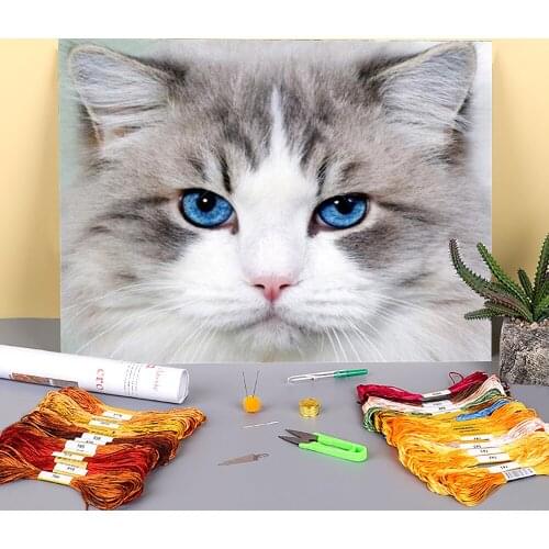 Cat Animal Printed Canvas 11CT Cross Stitch Embroidery Full Kit DMC Threads Handicraft Painting Hobby Knitting Design Adults