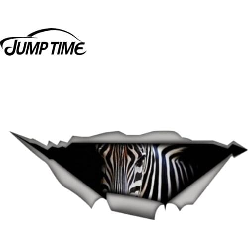 Jump Time 13cm x 4.8cm Decal Zebra car Sticker Torn Metal Decal Wild Animal Funny Car Stickers Window Bumper 3D Car Styling