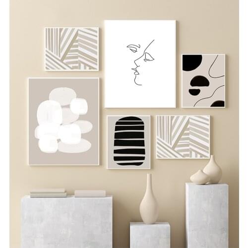 Print Wall Pictures Living Room Interior Home Decorat Modern Abstract Line Art Beige Black Minimalist Canvas Painting Poster