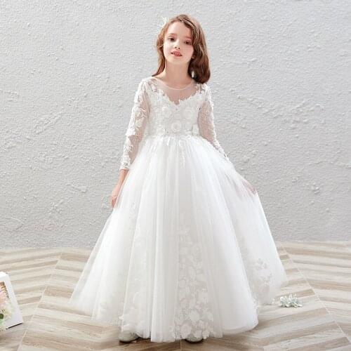 Children Wears Flower Girl Dress Lace Applique Evening Wedding Princess Party Dress For Girl