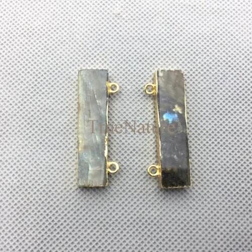 Latest Rectangle Labradorite Charms Jewelry Gold Electroplated Labradorite Bar Stone Pendant In 40*10 mm PM4334