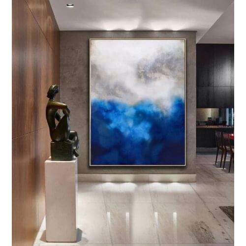 Original Abstract Blue Oil Painting Wall Art Canvas Handmade Minimalist Home Decorative For Living Room Bedroom As A Gift