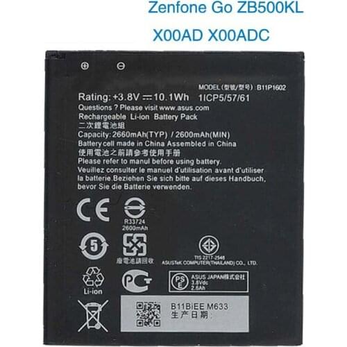 Original B11P1602 Phone Battery For ASUS Zenfone Go ZB500KL X00AD X00ADC 2600mAh