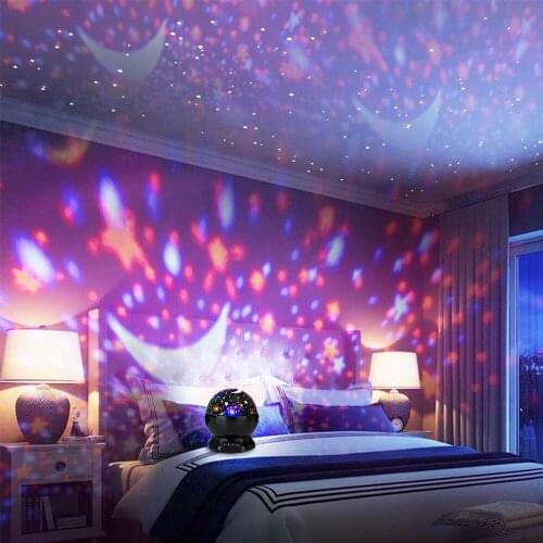 2021 New Highlight 2.5W Projector Night Light LED Sky Stars Moon Projection Light Color Rotating Kids Night Lamp Birthday Gift