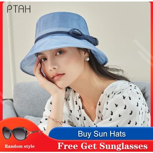 [PTAH] 100% Mulberry Silk Hat 2021 Summer New Sun Protection Cap Womens UPF50+ Breathable Lightweigh Hat Female Not Polyester