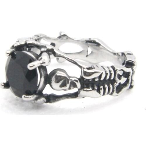 Size 6-11 Newest Skull Black Stone Ring 316L Stainless Steel Fashion Jewelry Unisex Party Ring