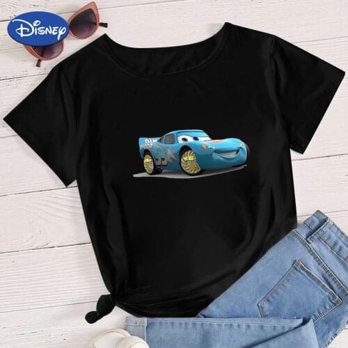 Disney Cars Shirt Lightning Mcqueen Clothes T-Shirts Womens Layout Casual Short Sleeve Animation Tshirt Hipster 2021 Russia