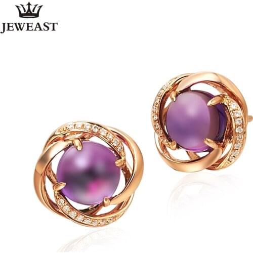 LSZB Natural amethyst 18K Pure Gold Earring Real AU 750 Solid Gold Earrings Diamond Trendy Fine Jewelry Hot Sell New 2020