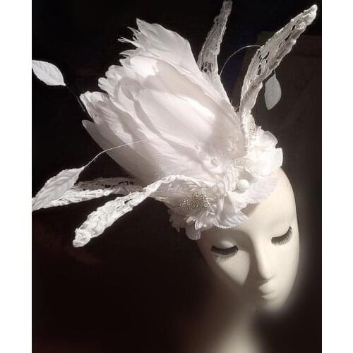 Wedding Party Carnival Races Feather Millinery Fascinator lady Hat White