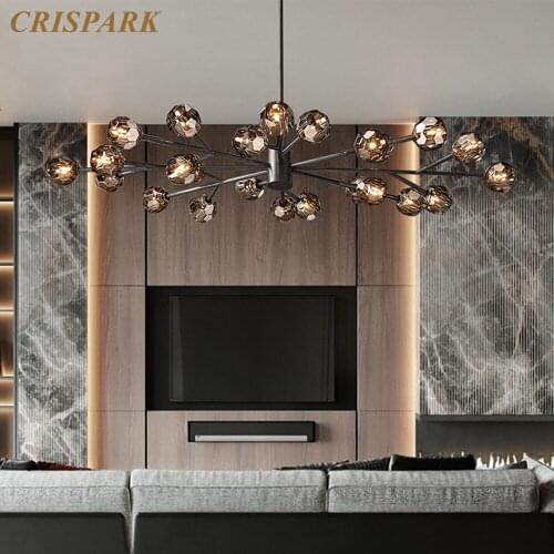 Retro Crystal 24" Chandelier Light LED G9 Round Suspended Hanging Lamp Art Deco Indoor Light Fixture for Living Room Hotel