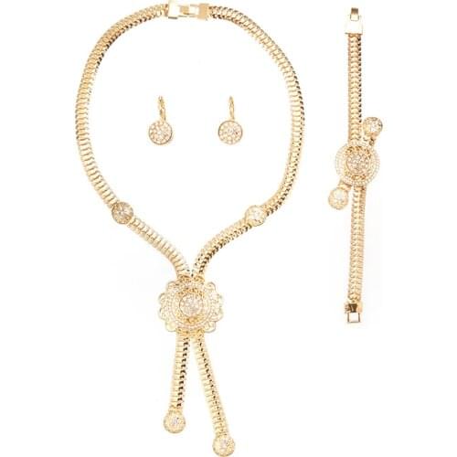 Bridal gifts Nigerian wedding African jewelry set brand woman fashion Dubai golden jewelry set wholesale design