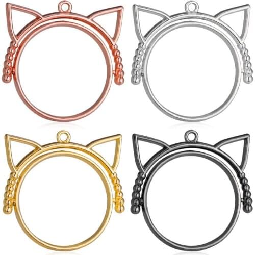 New 25mm 4pcs/bag Zinc Alloy Handmade Rotatable Cat Photo Frame Charms Pendants for DIY Pendants Earrings Jewelry Accessories