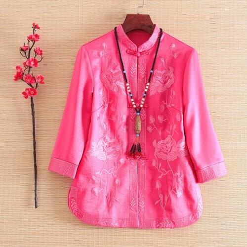 High-end Autumn Women Jacket Top Chinese Style Retro Embroidery Floral Elegant Loose Lady Short Coat Female S-2XL