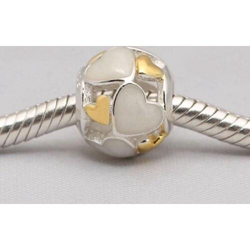 Authentic S925 DIY Jewelry Luminous Hearts Charms fit Lady Bracelet Bangle Mother-Of-Pearl