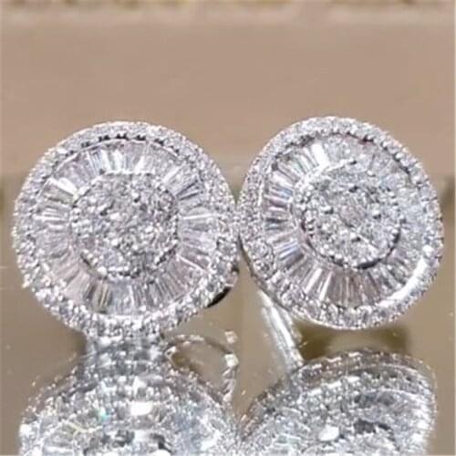Modyle Female Luxury Crystal Round Stud Earrings Vintage Silver Color Wedding Jewelry White Zircon Stone Earrings For Women