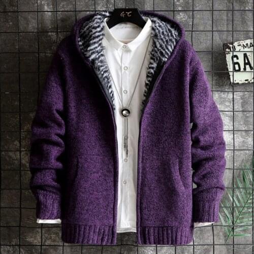 Winter Cardigan Mens Sweater Men Fashion Solid color Hooded Striped Knit Coat Sweater Man Hooded Warm Sweatercoat Men 3XL Pullov