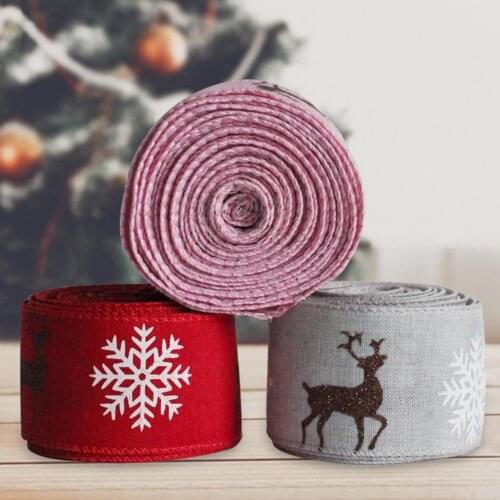 1 Roll Fabric Ribbon DIY Crafts Sewing Ribbons Durable Multi-Use Elk Pattern Card Making Gift Wrapping Ribbon for Christmas