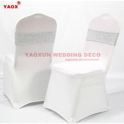 15x35cm Both Side Sequin Chair Band Tie Bow Sash Fit On Banquet Wedding Chair Cover Event Party Decoration