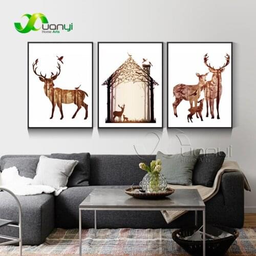 3 Piece Canvas Art Nordic Modern Animal Deer Art Prints Posters Canvas Painting Wall Pictures For Living Room Unframed BEI0016