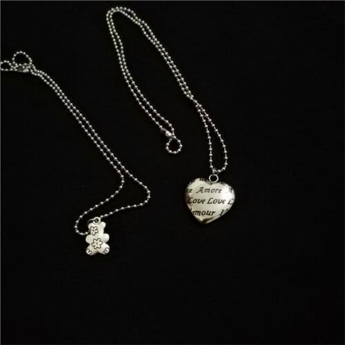 30 Sets Wholesale Stainless Steel Beads Chain Bear Flowers Heart Pendant Necklaces For Women Gothic Vintage Jewelry di217