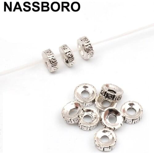 50pcs/lot 6*2mm Antique Silver Color Round Spacer Beads Loose Beads for Jewelry Making Bracelet Accessories DIY Handmade Craft